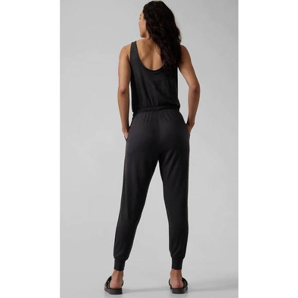 Athleta Balance Jumpsuit Scoop Neck Sleeveless Drawstring Tapered Leg Black - Picture 11 of 12